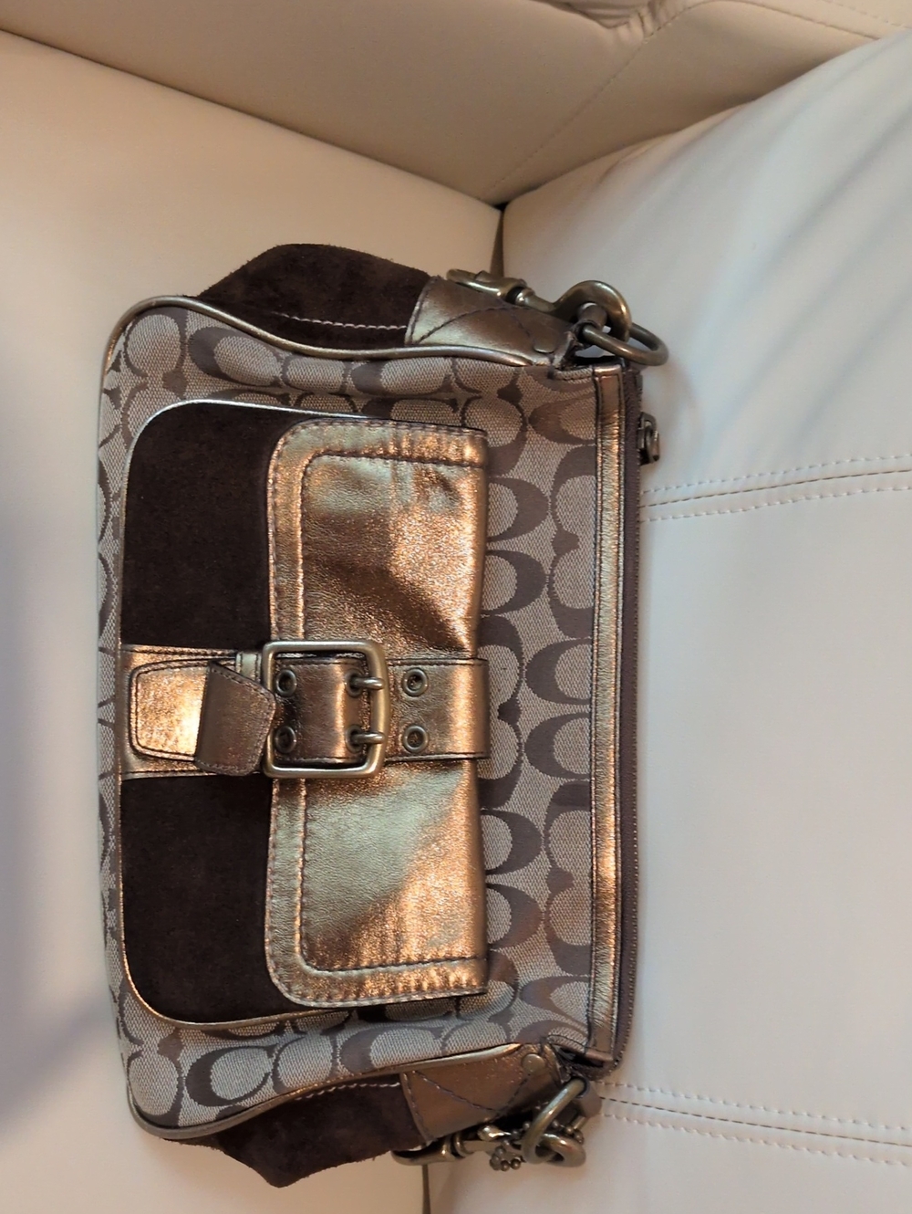 Coach Metallic Bronze and Brown Signature Canvas Shoulder Bag